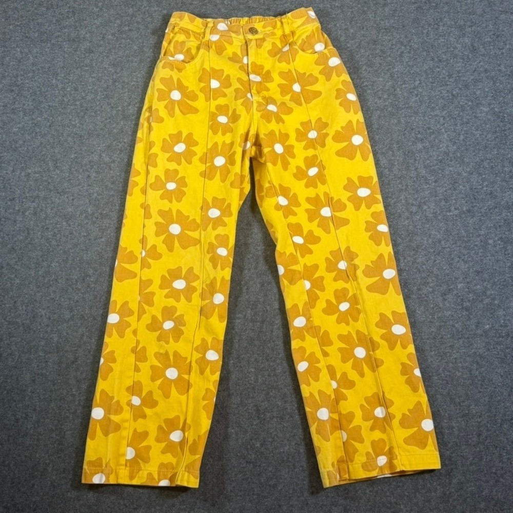 Big Bud Press Western Pants Yellow Floral Daisy High Waisted Straight Leg Small